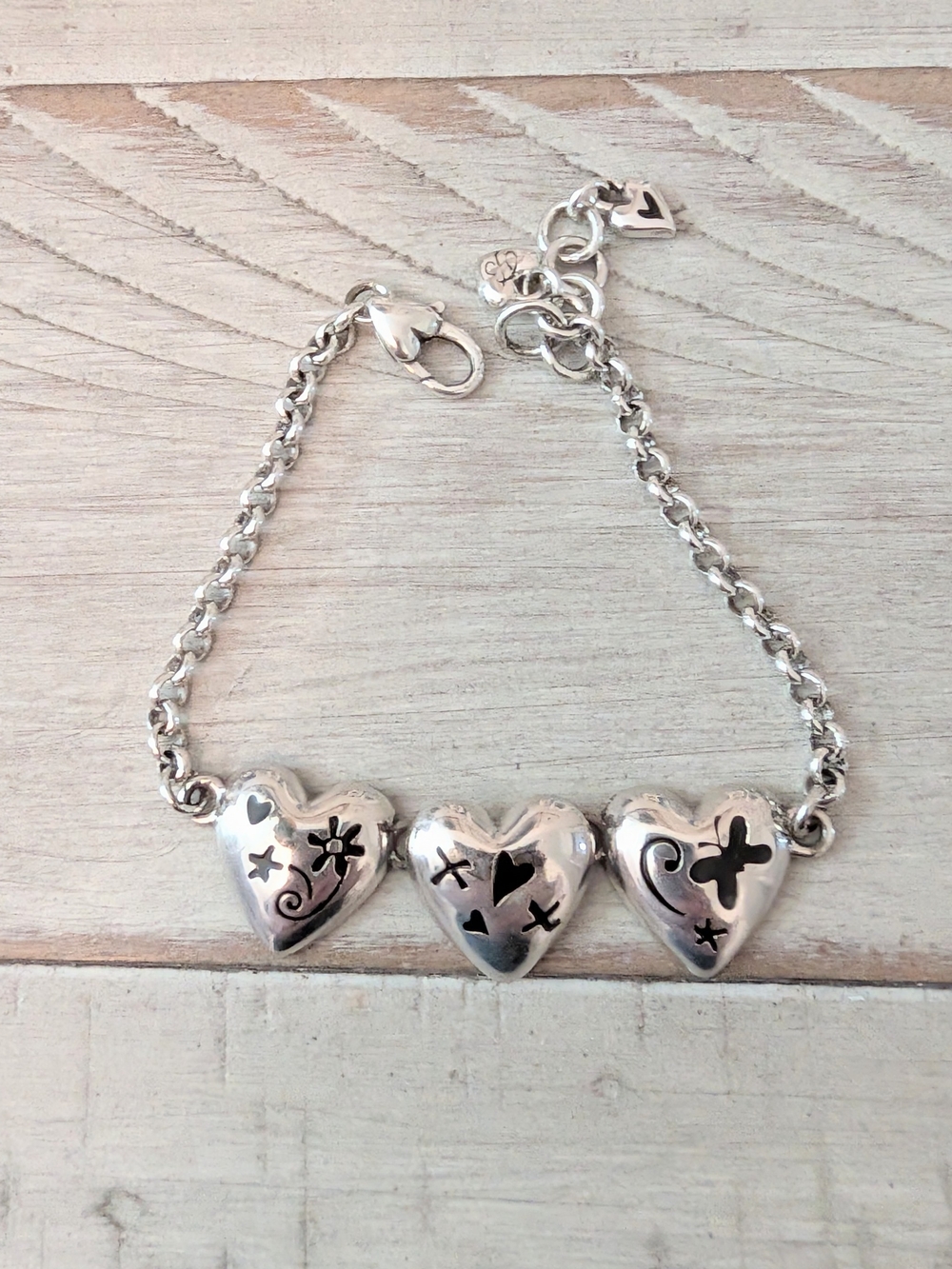 Brighton "Cafe Society" Heart Flower retired silver-toned charm bracele
